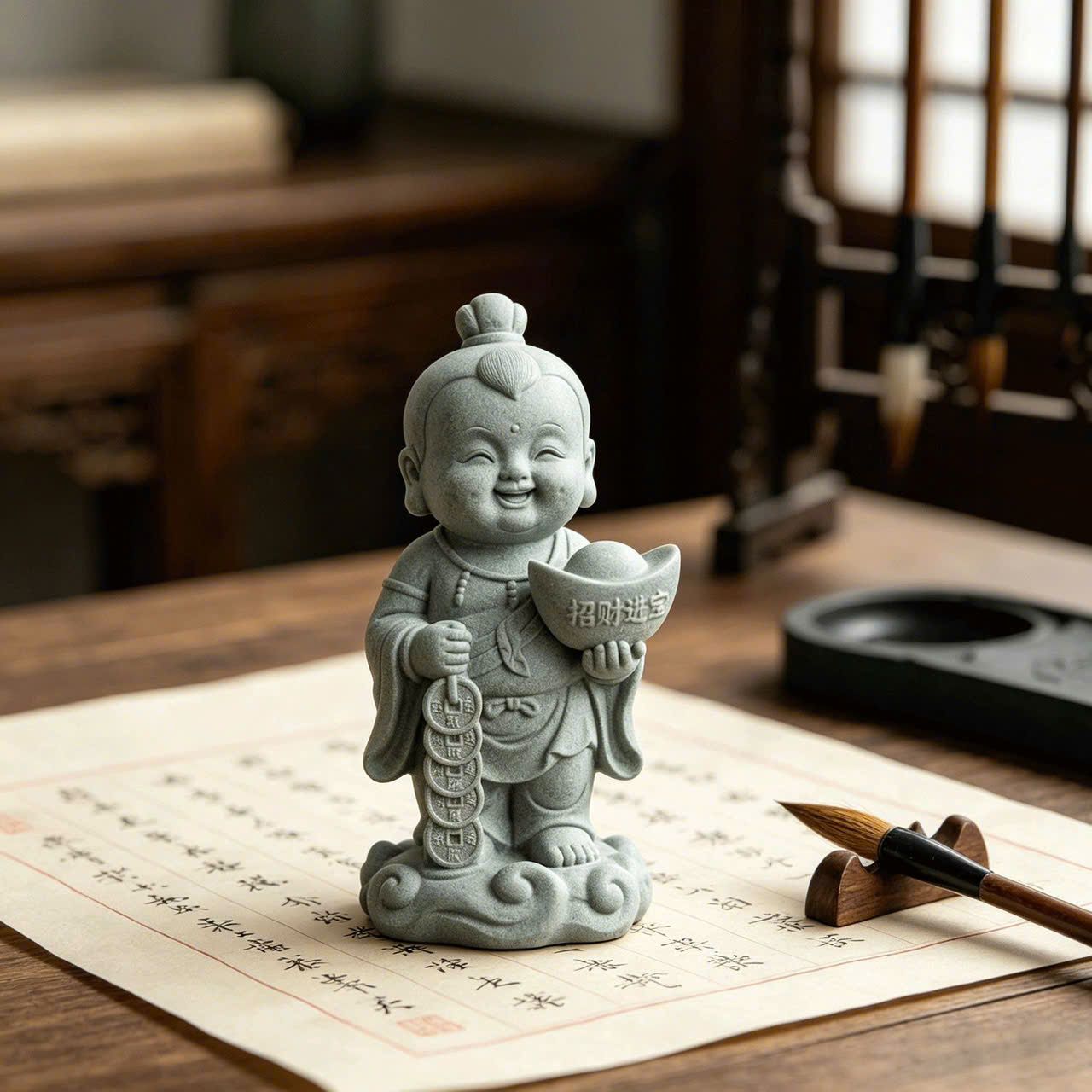  Tượng Đồng Tử Chiêu Tài Cao 9cm 