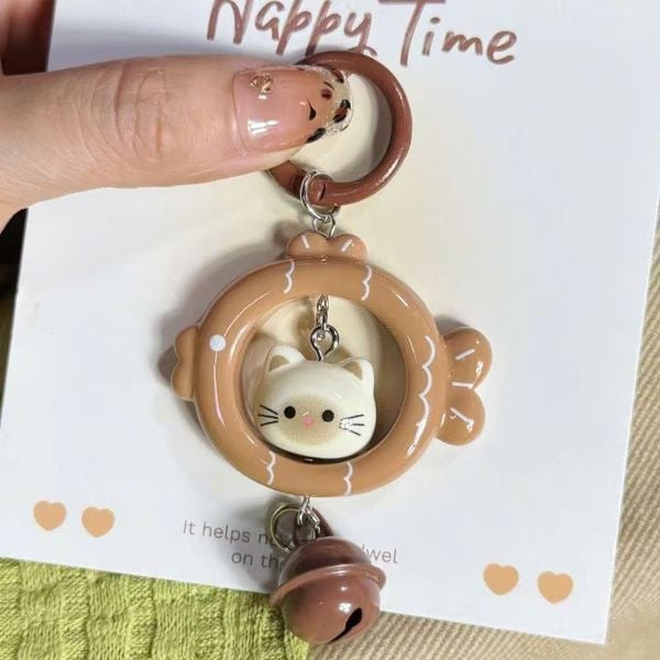 Móc Khóa Hình Mèo Nằm Trong Vòng Cá Dễ Thương 