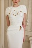  IVELLE Draped Shoulder Column Maxi Dress 