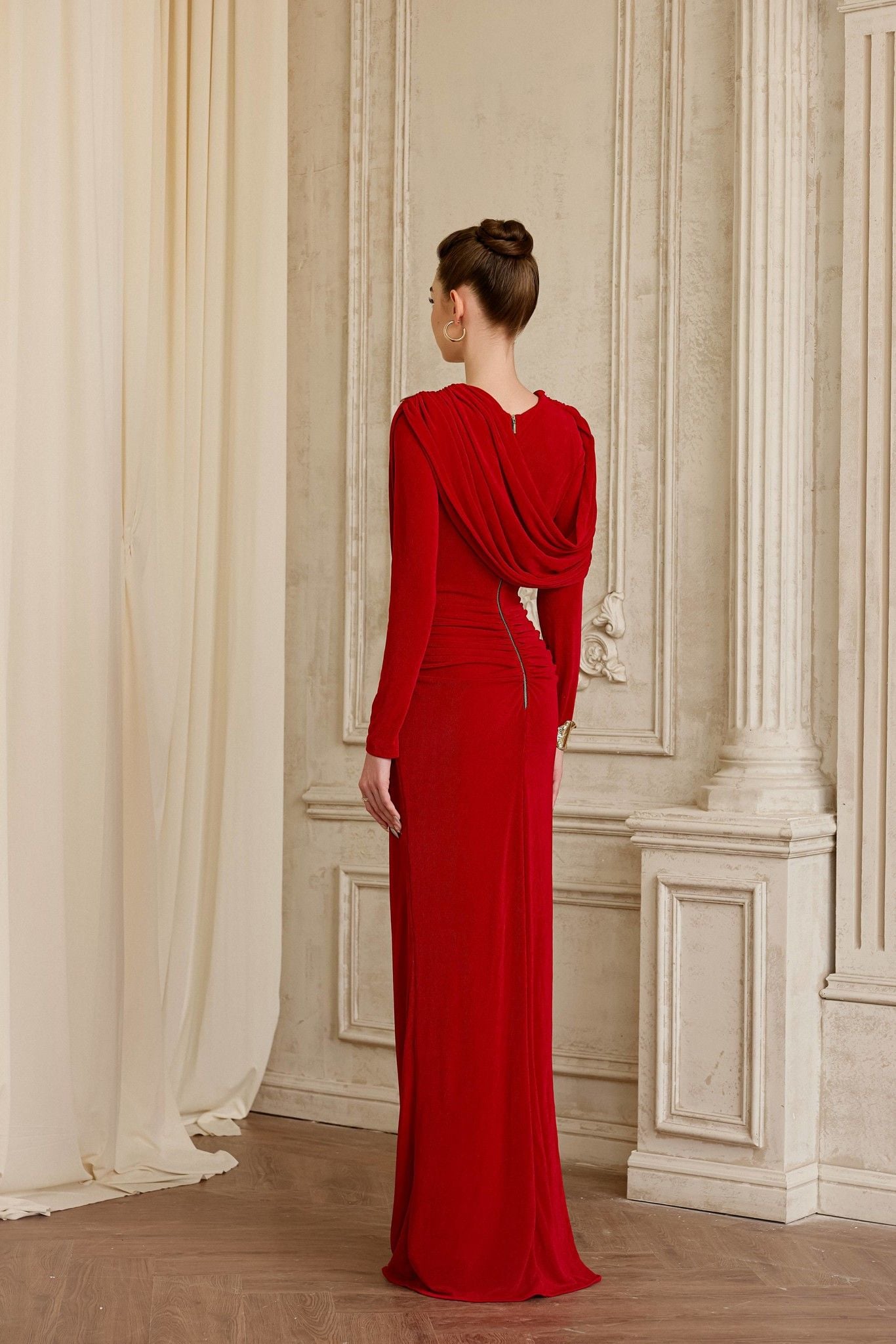  VALORIA Draped Column Maxi Dress 