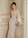  Celestine Cream Draped Corset Mermaid Dress 