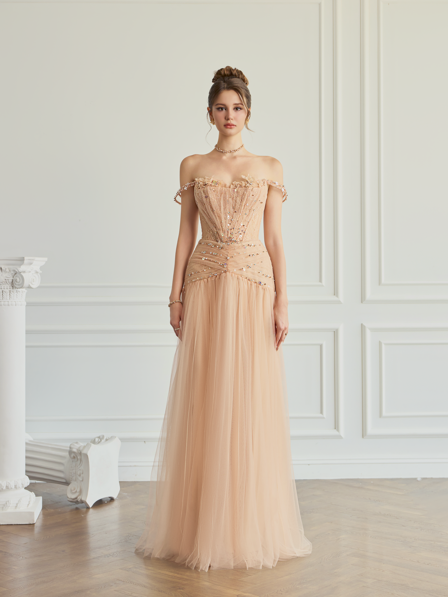  Estrel Tulle A-Line Off-Shoulder Dress 