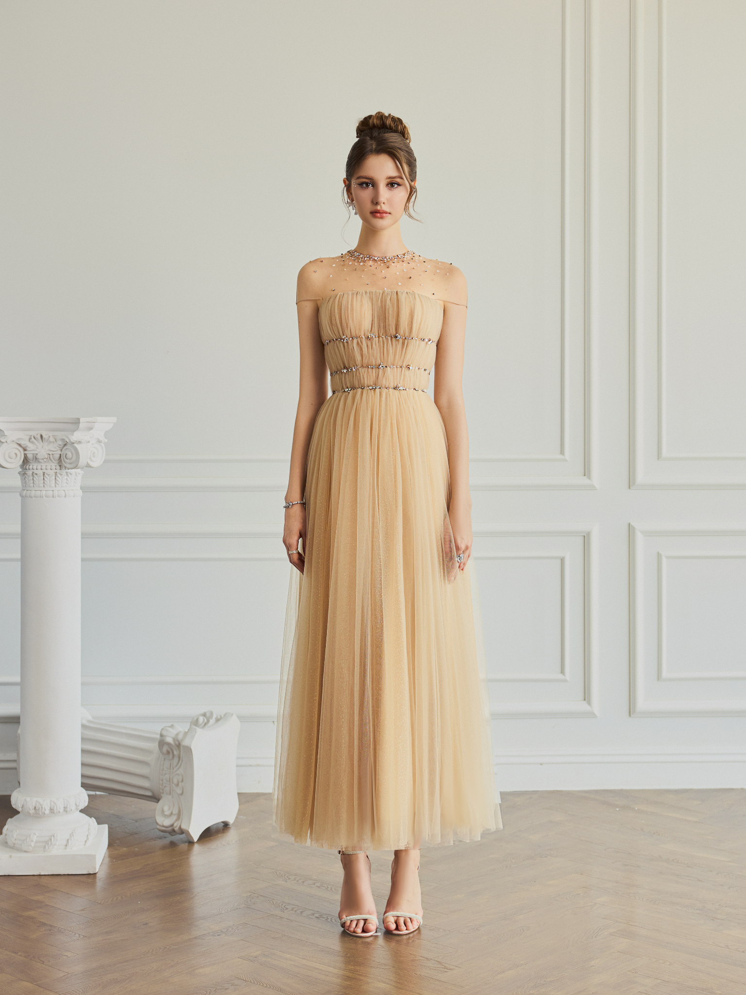  Isolde Embellished Tulle Illusion Neckline Dress 