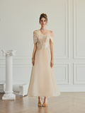  Eloise Sequin Corset Draped Off-Shoulder Dress 