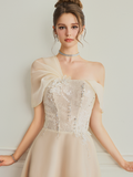  Eloise Sequin Corset Draped Off-Shoulder Dress 