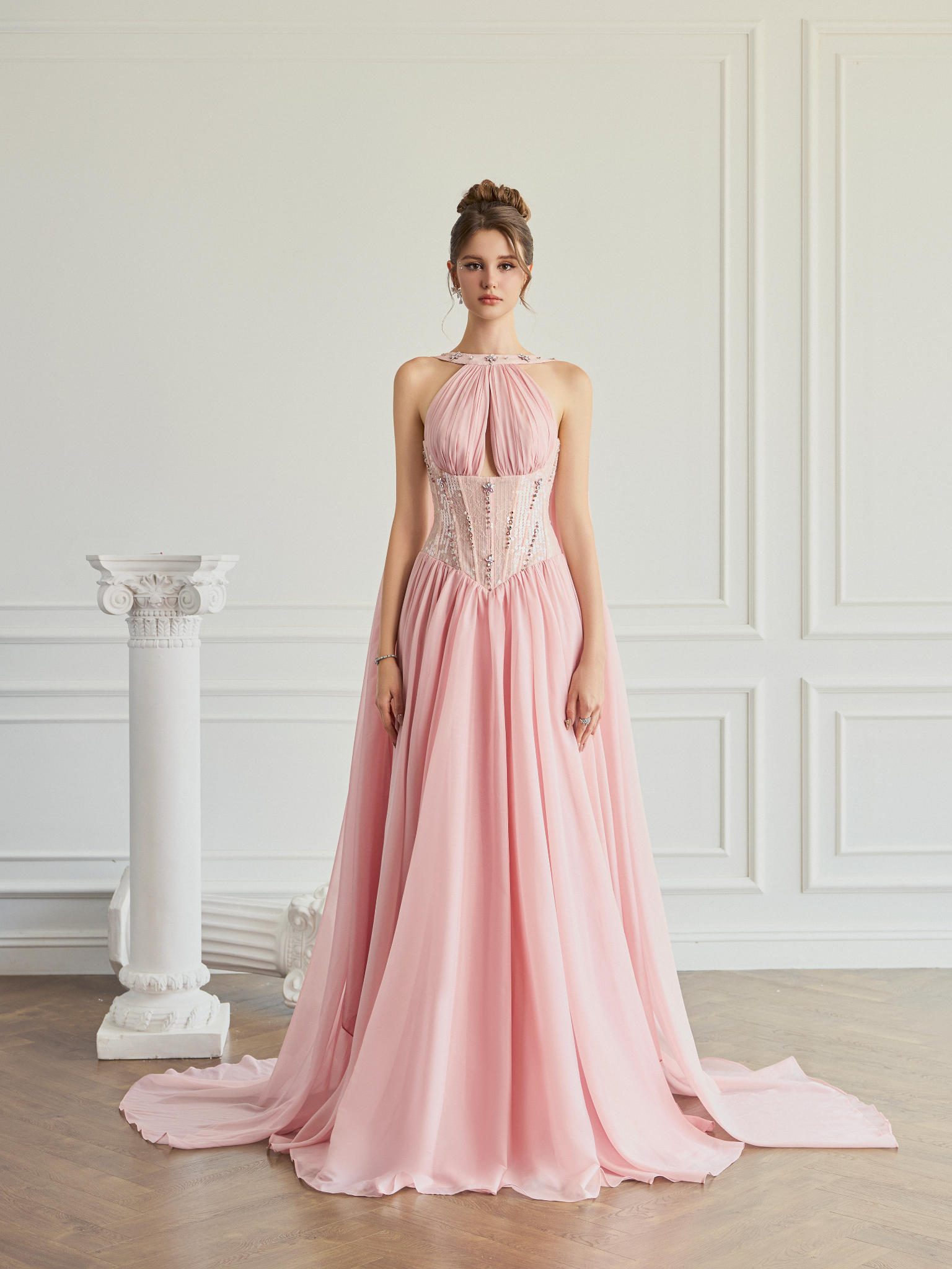  Evan Sequin Corset Halter Neckline Dress 