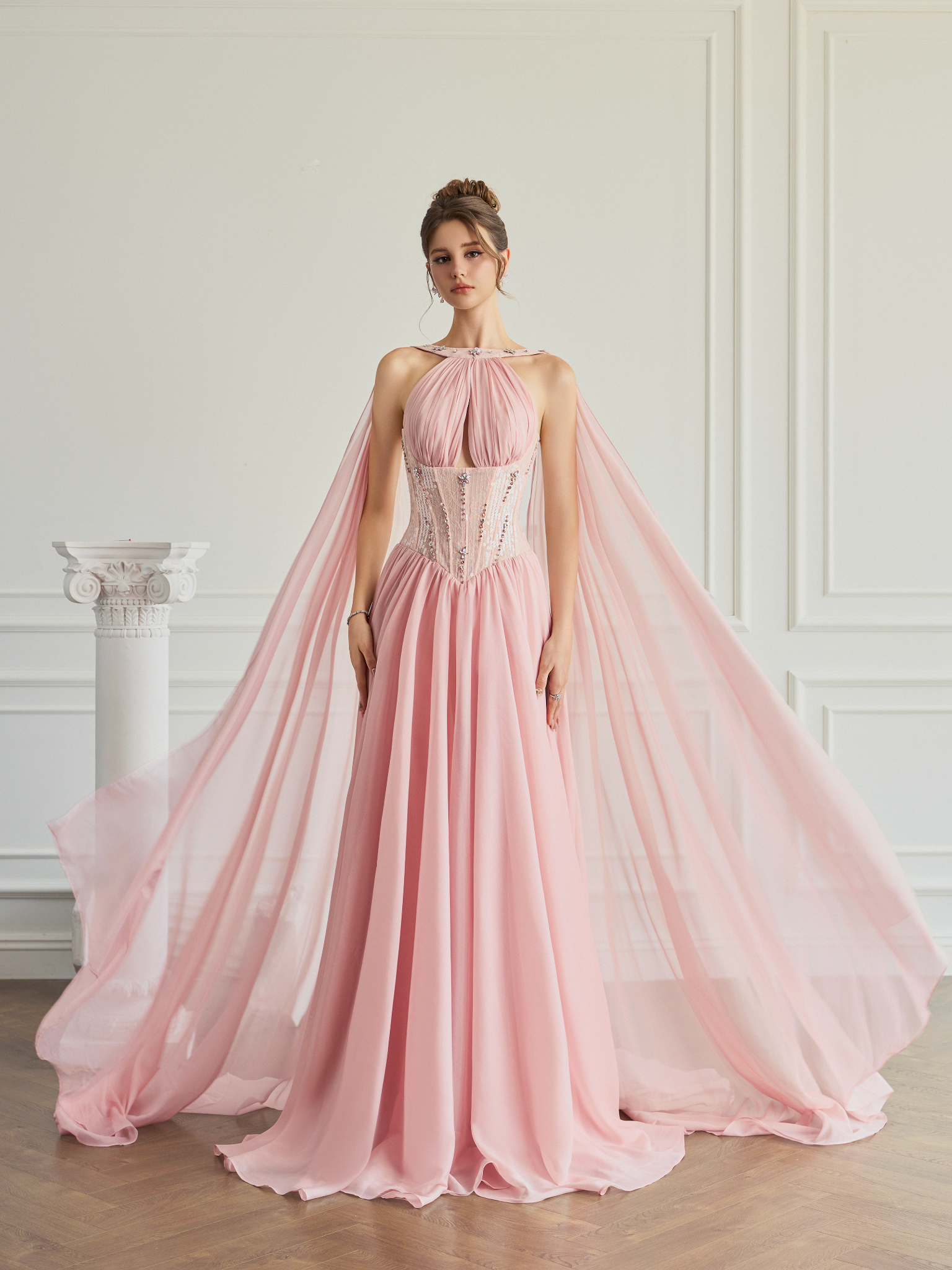  Evan Sequin Corset Halter Neckline Dress 