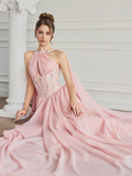  Evan Sequin Corset Halter Neckline Dress 