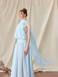  Aster Blue Pastel Silk Corset Draped Maxi Dress 