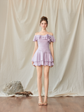  Chérie Lilac Crinkle Silk Off-Shoulder Mini Dress 