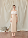  Florentia Nude Butterfly Lace Off-Shoulder Midi Dress 