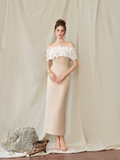 Florentia Nude Butterfly Lace Off-Shoulder Midi Dress 