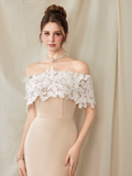  Florentia Nude Butterfly Lace Off-Shoulder Midi Dress 