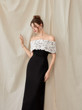  Florentia Black Butterfly Lace Off-Shoulder Midi Dress 