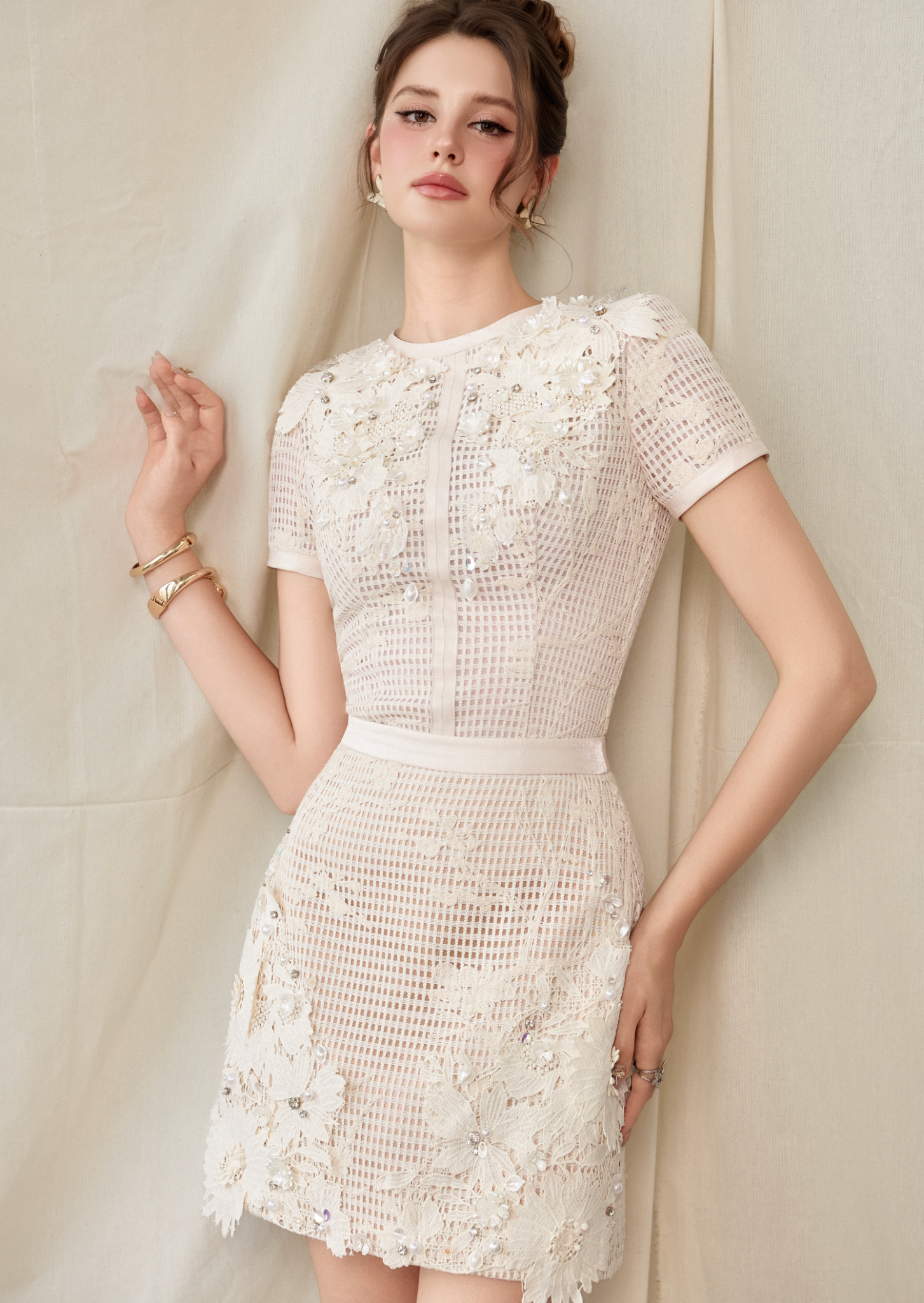  Margot Floral Lace Embellished Mini Dress 