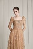  Starlume Golden Brown Star Sequin Mesh Dress 