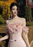  Eirielle Pink Mini Corset Structured Off-Shoulder Dress with 3D Organza Flowers 