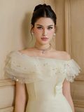  Petaline Off-Shoulder Organza Midi Dress 