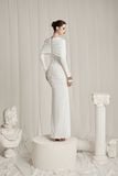  Lunavex White Jersey Embellished Draping Dress 