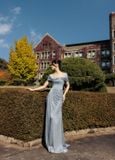  Crystelle Mermaid Gown with Draped Shoulder & Metallic Fabric 
