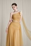  Frosella Bronze Brown Tulle One-Shoulder Dress 