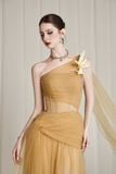  Frosella Bronze Brown Tulle One-Shoulder Dress 