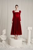  Aldéra Deep Red Corset Pleated Dress 
