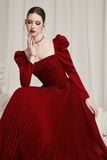  Aldéra Deep Red Corset Pleated Dress 