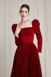  Aldéra Deep Red Corset Pleated Dress 