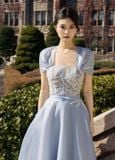  Faylora Organza Corset Midi Dress with Hand-Embroidered Bodice 