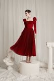  Aldéra Deep Red Corset Pleated Dress 