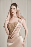  Cassia Rose Gold Sequin Draping Gown Dress 