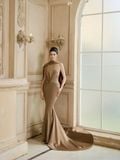  Olivienne Muted Olive Draped Mermaid Dress 
