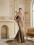  Olivienne Muted Olive Draped Mermaid Dress 
