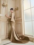  Olivienne Muted Olive Draped Mermaid Dress 