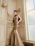  Olivienne Muted Olive Draped Mermaid Dress 