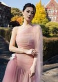  Frosella Pink Tulle One-Shoulder Gown with Detachable Train 