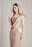  Cassia Rose Gold Sequin Draping Gown Dress 