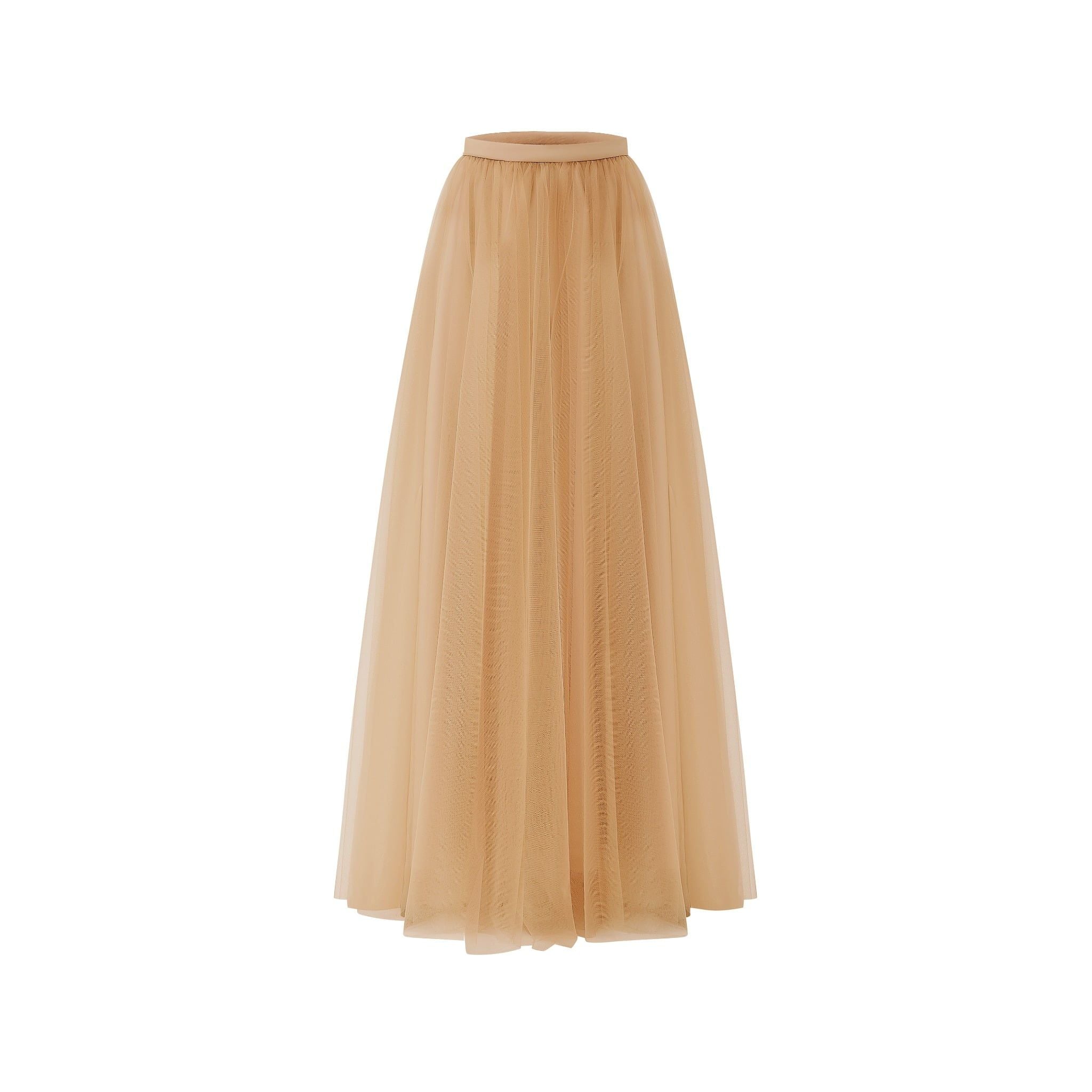  Ivresse Brown Mesh Layered Maxi Skirt 