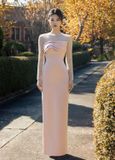  Lurette Long Sleeve Pink Sheer Sequin Gown 