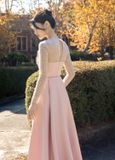  Lurette Long Sleeve Pink Sheer Sequin Gown 