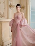  Paléa Pink Mesh Sequin Floor Length Dress 