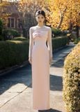  Lurette Long Sleeve Pink Sheer Sequin Gown 