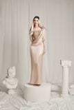  Cassia Rose Gold Sequin Draping Gown Dress 