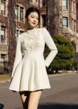  Nivora Cream Lace Flared Mini Dress 