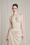  Clytia Creamy White Star Sequin Silk Gown Dress 