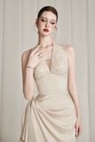  Clytia Creamy White Star Sequin Silk Gown Dress 