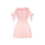  Eirielle Pink Mini Corset Structured Off-Shoulder Dress with 3D Organza Flowers 