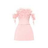  Eirielle Pink Mini Corset Structured Off-Shoulder Dress with 3D Organza Flowers 