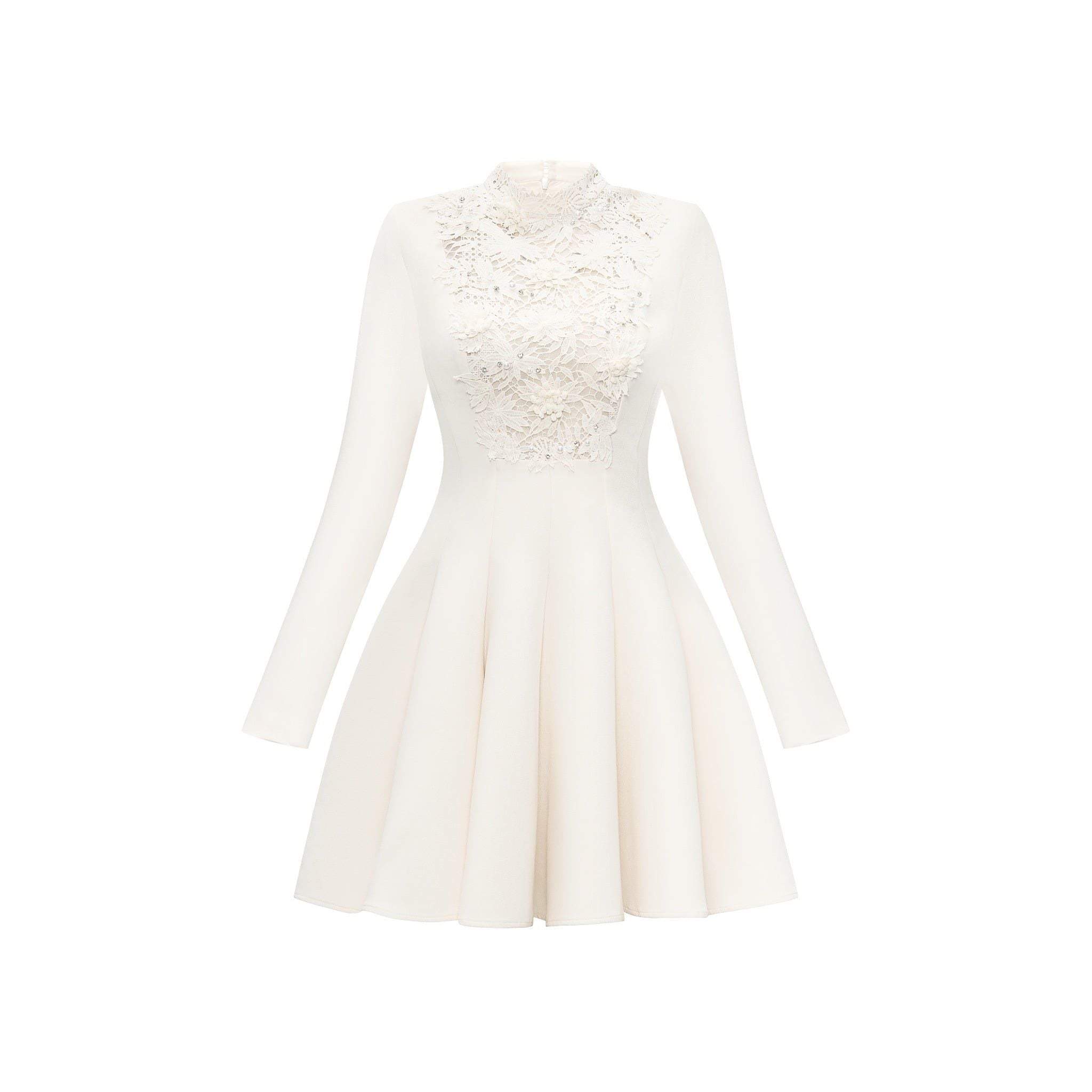  Nivora Cream Lace Flared Mini Dress 